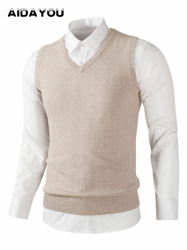 Мужской свитер, пуловеры, вязаные мужские корейские теплые шерстяные свитера с V-образным вырезом, мужские вязаные рукава ouc084