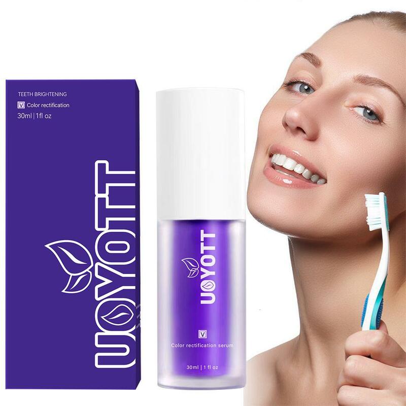 30ml Mousse detergente per denti viola pressa in bottiglia dentifricio alito rinfresca le macchie pulizia sbiancante dentale rimozione dei denti N0J1