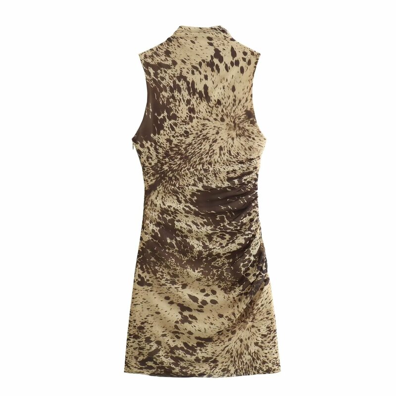 Maxdutti-vestido ajustado elástico sin mangas para mujer, Sexy minivestido de malla con estampado de leopardo, moda urbana, Verano