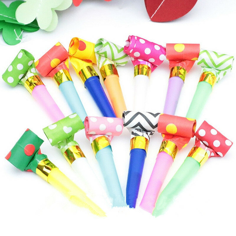 Sifflets de fête multicolores pour enfants, fournitures de décoration, bruiteur, jouets, sacs cadeaux, pinmi, faveurs d'anniversaire, 10 pièces par ensemble