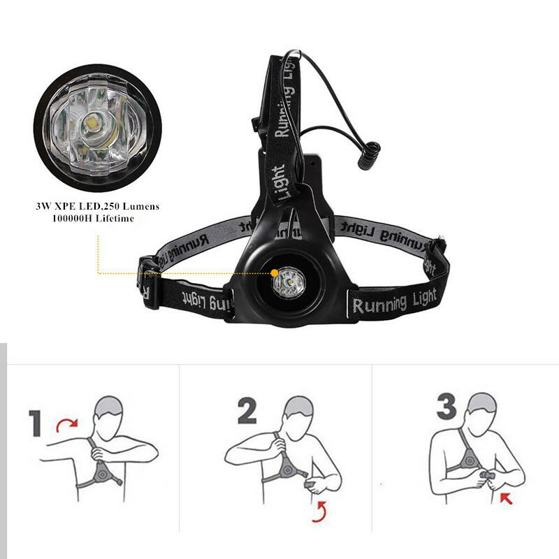 Lumière de poitrine LED pour la course à pied, lumière de nuit, chargeur USB, lampe de poitrine, outils de sécurité pour le Camping, la randonnée, le Sport, le vélo