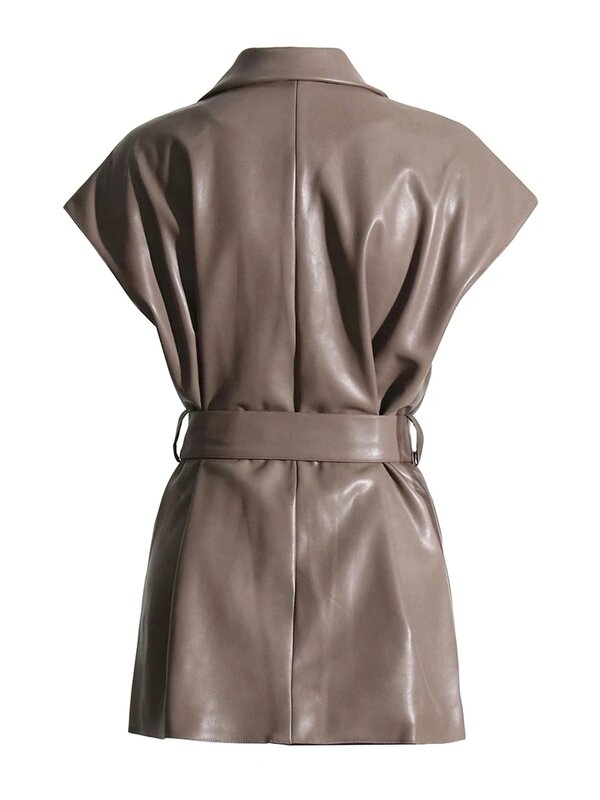 ROMISS 여성용 단색 슬리밍 코트, 라펠 민소매 패치워크, 레이스업 캐주얼 재킷, 여성 패션 스타일