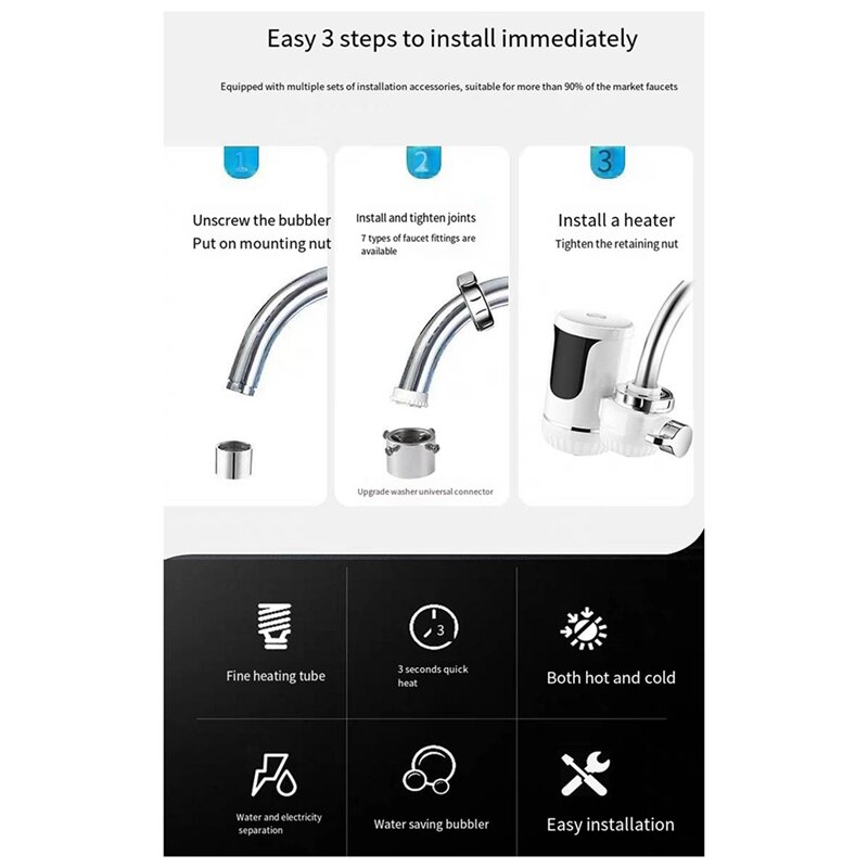 Easy Installation Fast Heating Mixing Faucet Instant Electric Water Heater Faucet Heater With Digital Display EU-Plug Durable
