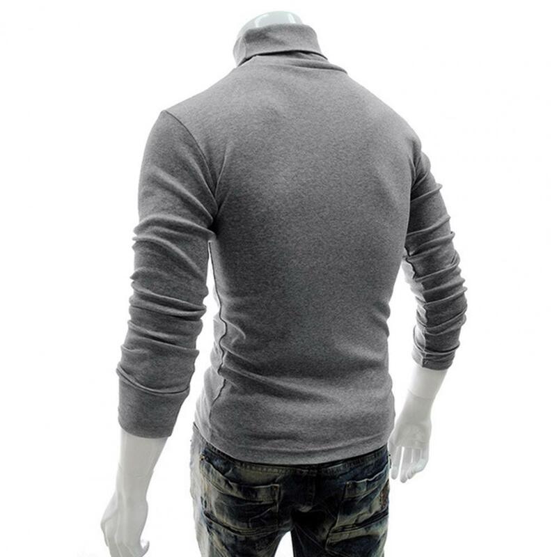 남성용 긴팔 터틀넥 얇은 풀오버, 부드러운 단색 신축성 니트 셔츠, 가을 겨울 의류, 2023
