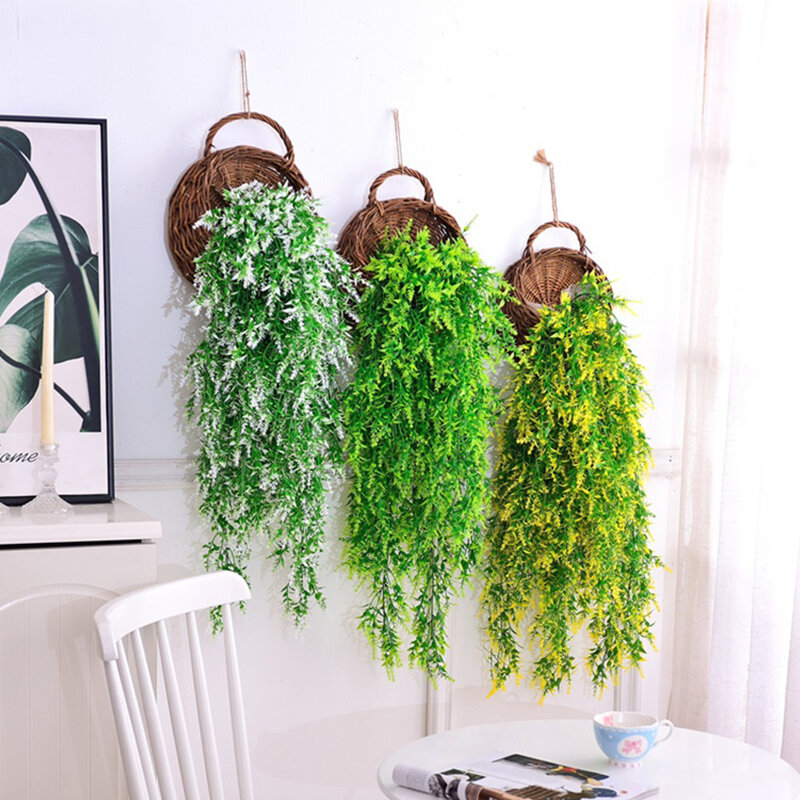Искусственная ротанговая трава, висячая на стену искусственная зеленая растение, искусственная лоза из ротанга, для сада, внутреннего и наружного декора дома
