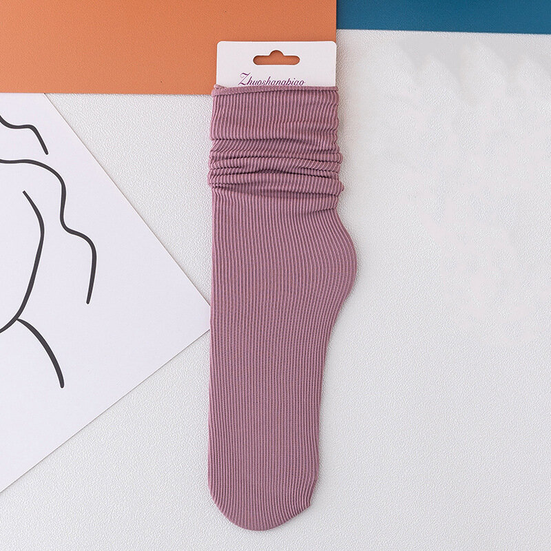 Цветные носки для детей, тонкие однотонные носки со складками, носки средней длины на весну и лето, оптовая продажа дышащих карамельных носков