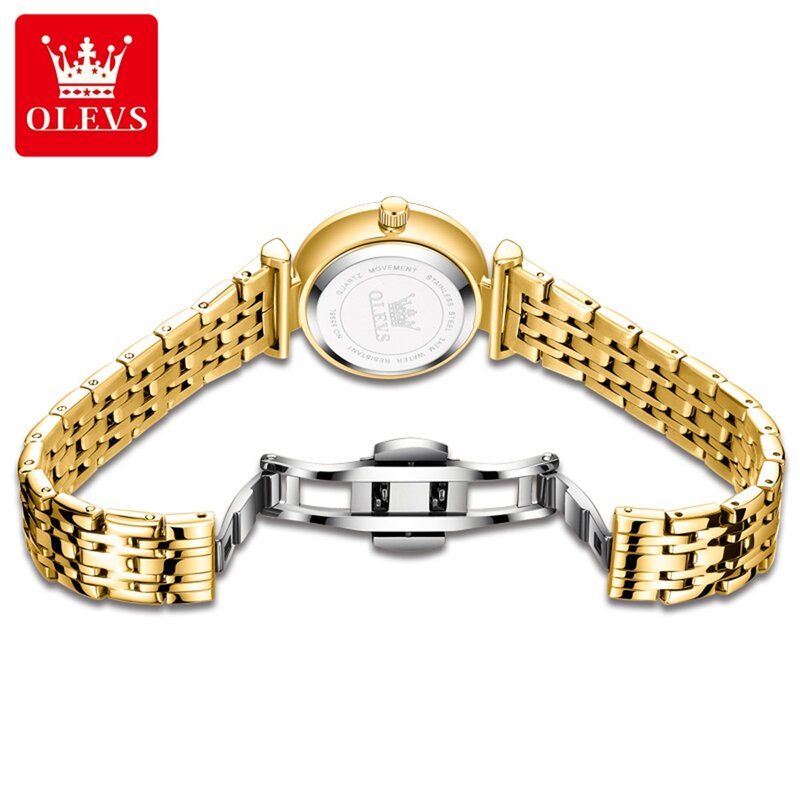 OLEVS 럭셔리 브랜드 우아한 여성 시계, 방수 골드 쿼츠 시계, 스테인레스 스틸 스트랩, 심플한 오리지널 여성 시계