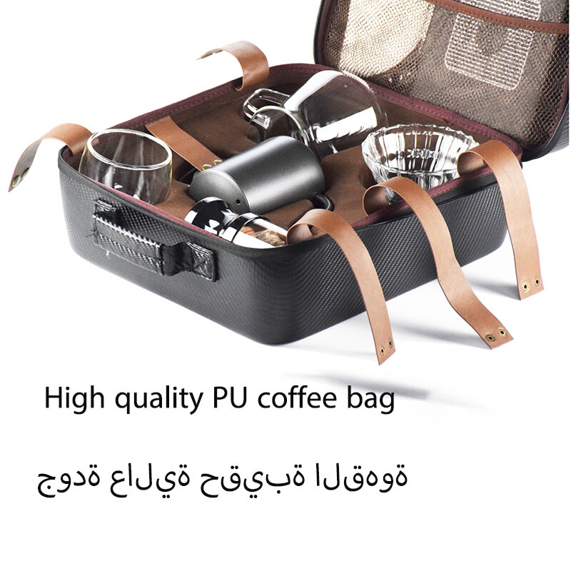 10 pièces/ensemble d'accessoires de café de voyage comprenant des sacs en PU tasses de meulage manuelles tasses filtrantes et autres articles de café d'extérieur
