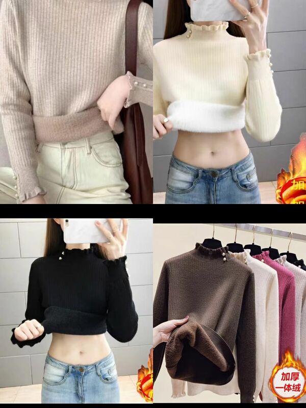 Half Turtleneck Knitting Sweater Women Winter Jumpers Knit Female Long Sleeve Thick Loose Pullover Female 2023 News Tops G193
