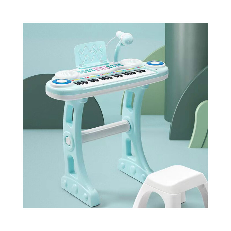 Piano elektronik anak-anak, 37 kunci, ukuran sedang dengan mikrofon dan kursi, instrumen serbaguna, piano rumah
