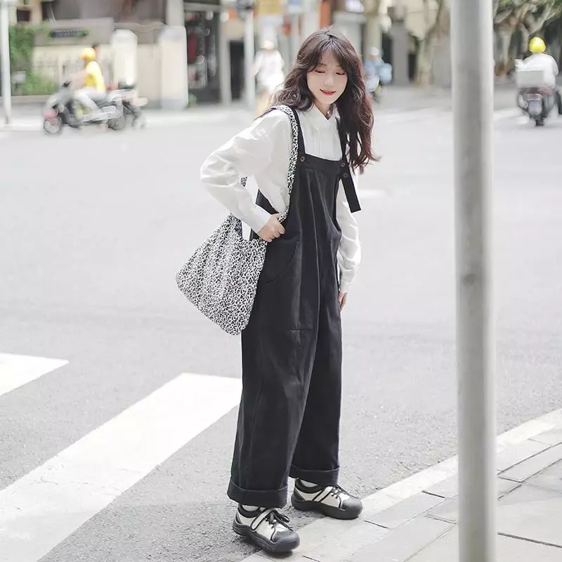 Tute donna Solid Retro All-match allentato Casual Streetwear Chic autunno gamba larga stile coreano college classico Design semplice