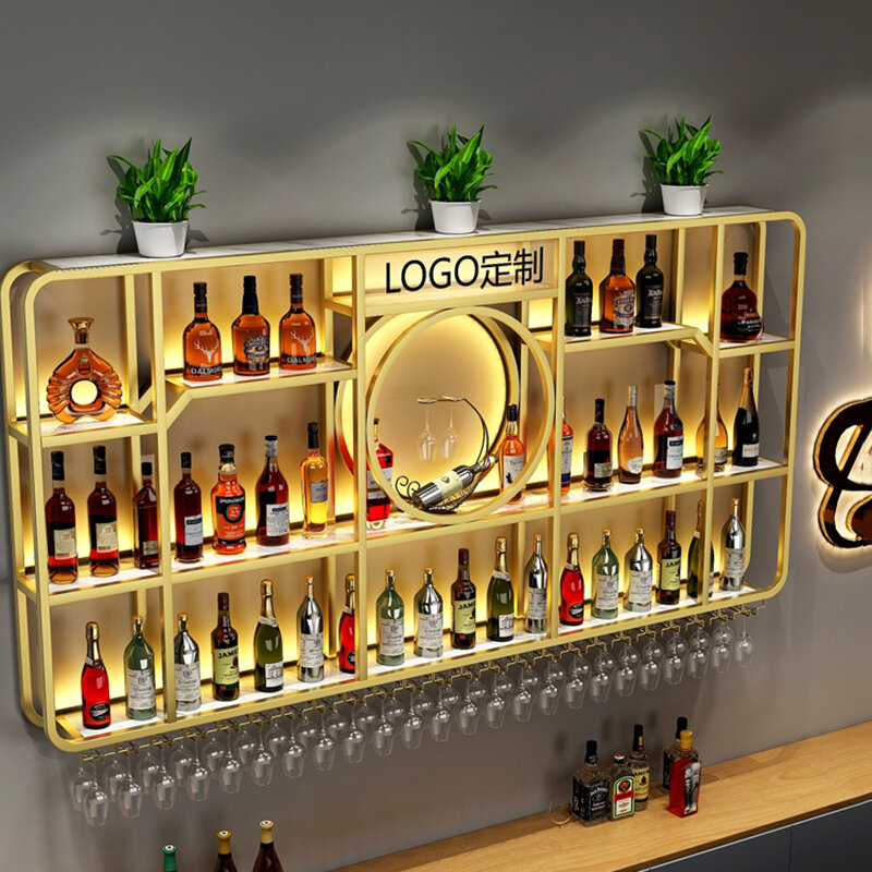 Wall Mounted Liquor Wine Cabinet Holder, Cocktail Industrial Barra De Vino Móveis, bar comercial exclusivo
