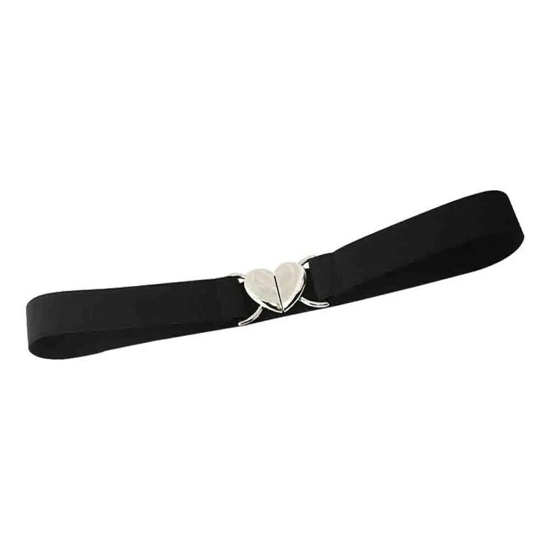 Trendy Thin Elastic Stretch Waistband Female Love Heart Metal Belt Cinch Coat Dress Waist Seal Belts Accessory For Women W3D6