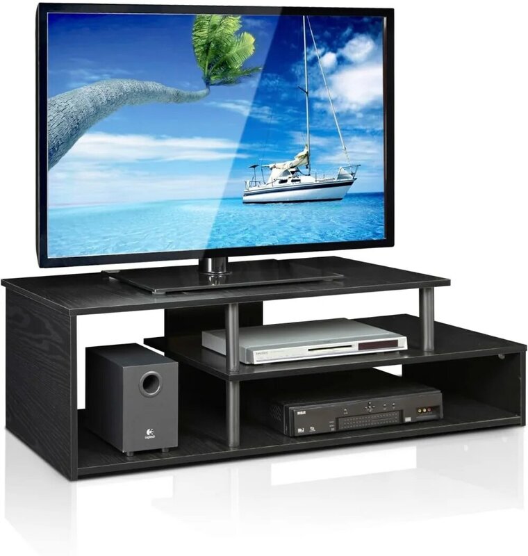 Furinno Econ soporte para TV de baja altura, sostiene televisores de hasta 46 pulgadas, NEGRO/NEGRO