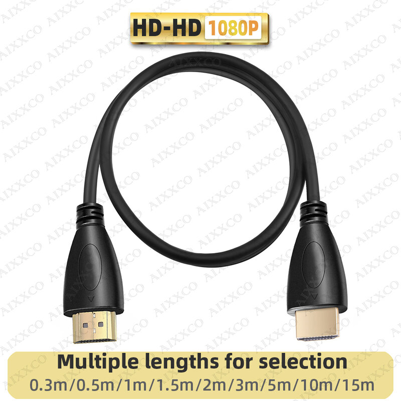 AIXXCO-Cable compatible con HDMI chapado en oro, 0,5 M, 1,5 M, 1M, 2M, 3M, 5M, 10M, 15M, 1,4, 1080p, cables de vídeo 3D para conmutador divisor HDTV