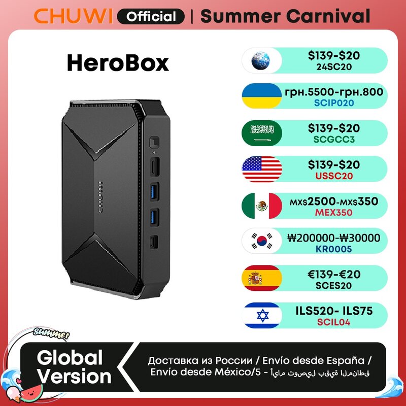 CHUWI-Mini PC HeroBox Intel Celeron N100/ J4125 Quad-core CPU Windows 11 OS 8GB LPDDR4 256GB SSD Dual Band Wifi, ordenador de escritorio