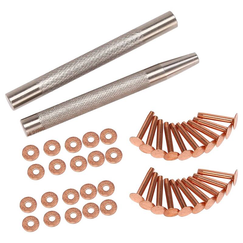 Remaches y rebabas de cobre (14mm y 19mm) con 2 piezas, herramienta de perforación para cinturones, bolsos, collares, artesanía de cuero, paquete de 20