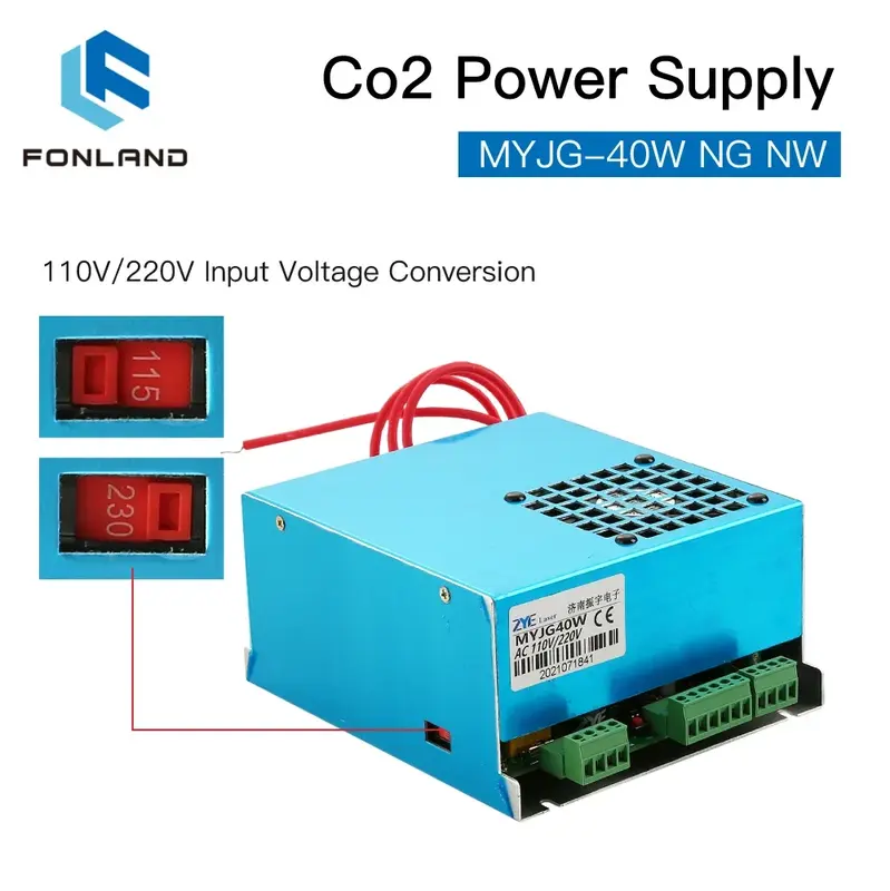 FONLAND-fuente de alimentación láser MYJG40NG 40W CO2, reemplazo de 110V 220V para máquina cortadora de grabado láser de tubo