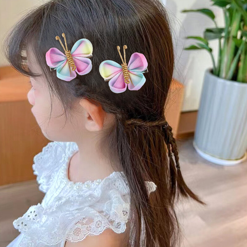 Ncmama borboleta grampo de cabelo gradiente reunindo hairpin com acessórios de ouro headwear menina crianças acessórios de cabelo 5x6cm 8g 2pc