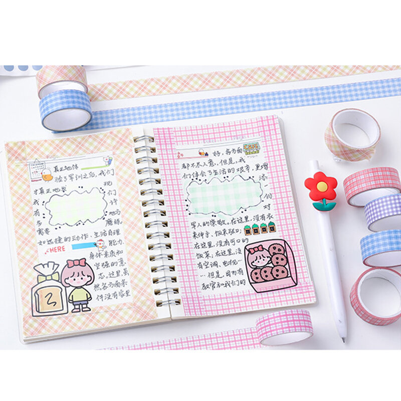 Kawaii kolorowa taśma w kratkę dekoracyjna taśma klejąca Washi taśma DIY do scrapbookingu naklejka pamiętnik etykieta artykuły biurowe