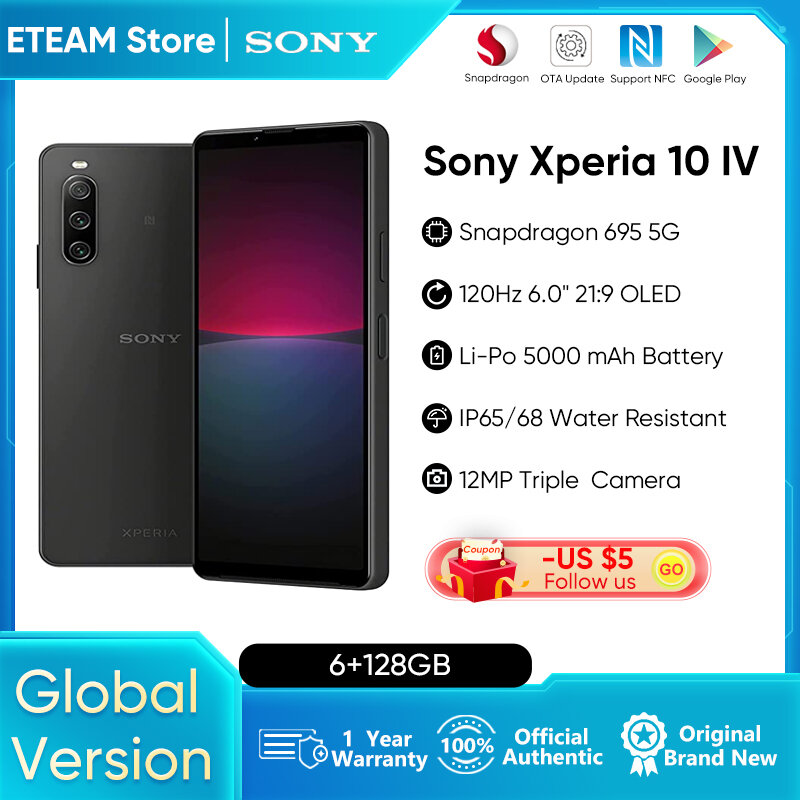 Sony Xperia 10 Iv 5G Globale Versie Snapdragon 695 5000Mah Batterij Ip65 Waterbestendigheid 6.0 "Breed Oled Display