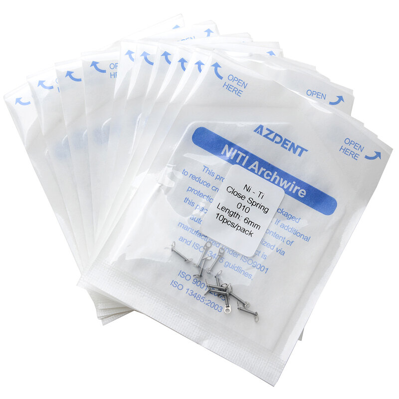 10pcs/Pack AZDENT Dental Orthodontic Close Coil Spring Niti Anterior Teeth Tooth Torque with Big Pull Ring 0.010/0.012*6/9/12mm
