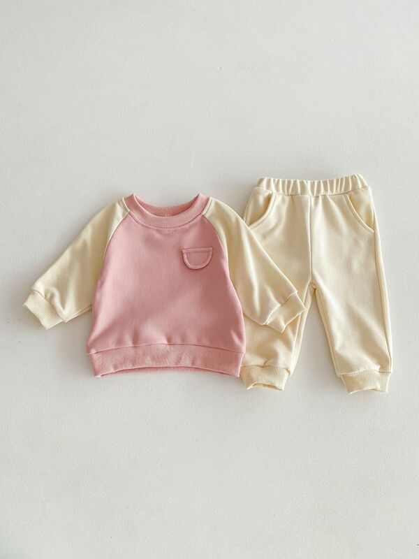 Conjunto de ropa de manga larga para bebé, sudadera de retazos + Pantalones informales, 2 piezas, trajes de algodón para niño pequeño, Primavera, 2024