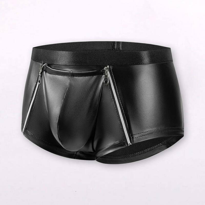 Men Shorts Briefs Men's Double Zipper Hot Shorts Sexy Clubwear Underwear with Bulge Pouch Elastic Mid-rise Panties for Slim Fit