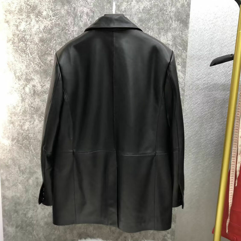 Jaqueta de couro de peito único preta feminina, jaqueta casual solta, bolso estilo simples, feminina, outono, 2023