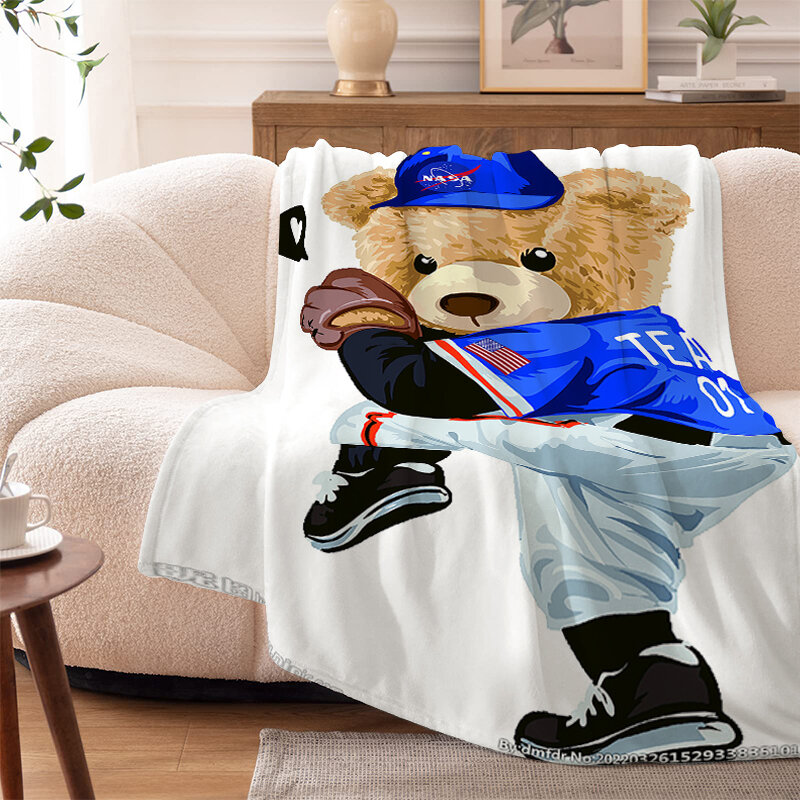 Selimut bulu domba beruang cetak Digital, tempat tidur Sofa musim dingin hangat ukuran King kustom tidur mengembang, selimut lembut serat mikro