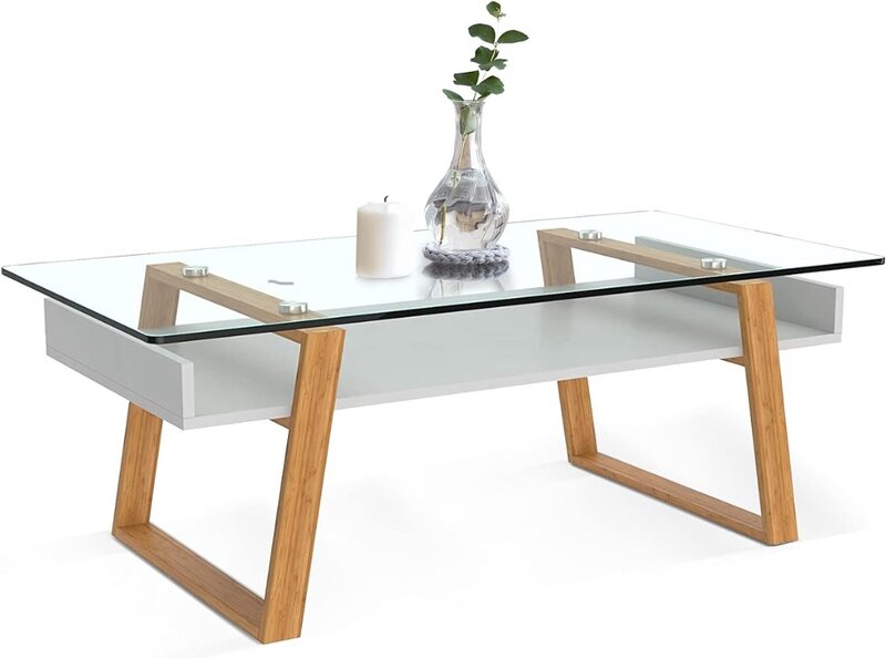 Modern Glass Coffee Table Centerpiece, elegante decoração da sala com tampo de vidro temperado, design elegante como um presente para casa