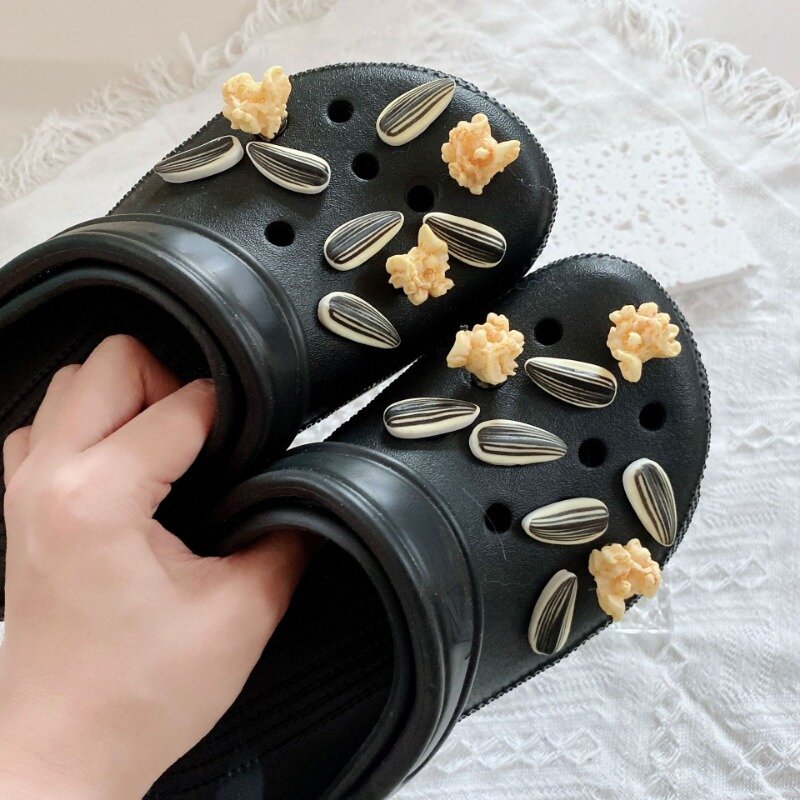 Aksesori sepatu kreatif untuk sandal berlubang sandal DIY 3D simulasi biji Melon sepatu Popcorn sandal pantai lucu gesper sepatu