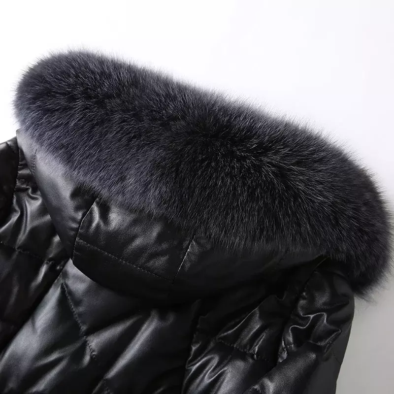 Ayune-Chaqueta de piel auténtica para Mujer, abrigo de piel de zorro con cuello de plumas, de invierno