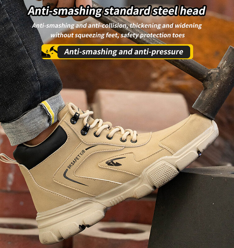 Botas masculinas de segurança Toe em aço, sapatos indestrutíveis à prova de perfurações, sapatos de segurança, qualidade para pés, 2024