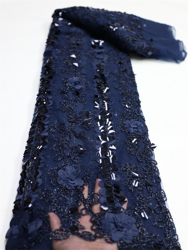 Tissu de dentelle de tulle 3D africain et français avec paillettes, dentelle nigwin pour la couture de robe de mariée de fête, haute qualité, 2023
