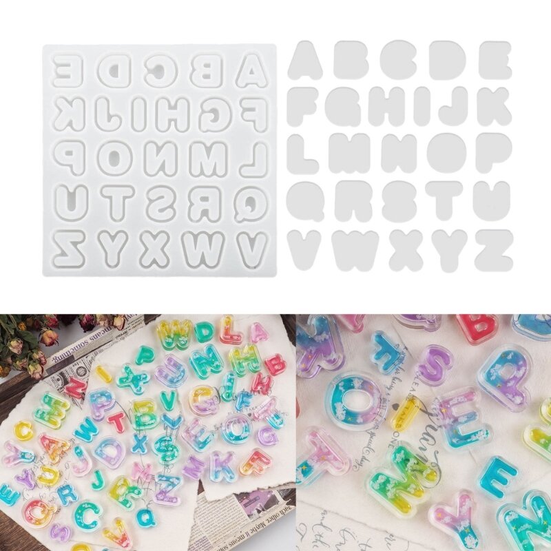 Stampi per colata in resina Alfabeti sabbie mobili Shaker Stampo in silicone Forma lettera Portachiavi Ciondolo Stampo per
