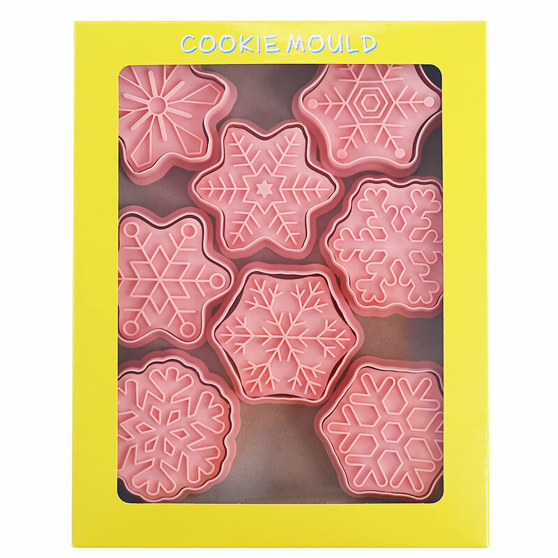 8 teile/satz Schneeflocke Form Cookie Schneider 3D Kunststoff Keks Form Cookie Stempel Fondant Kuchen Mould Küche Backen Gebäck Backformen