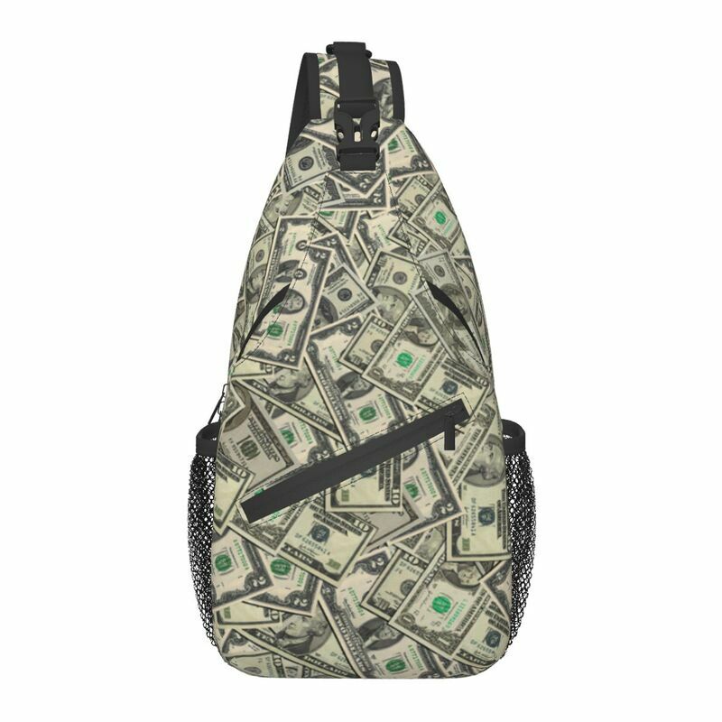 Us dollar bills presente estilingue peito crossbody saco masculino notas casuais dinheiro padrão ombro mochila para acampamento biking