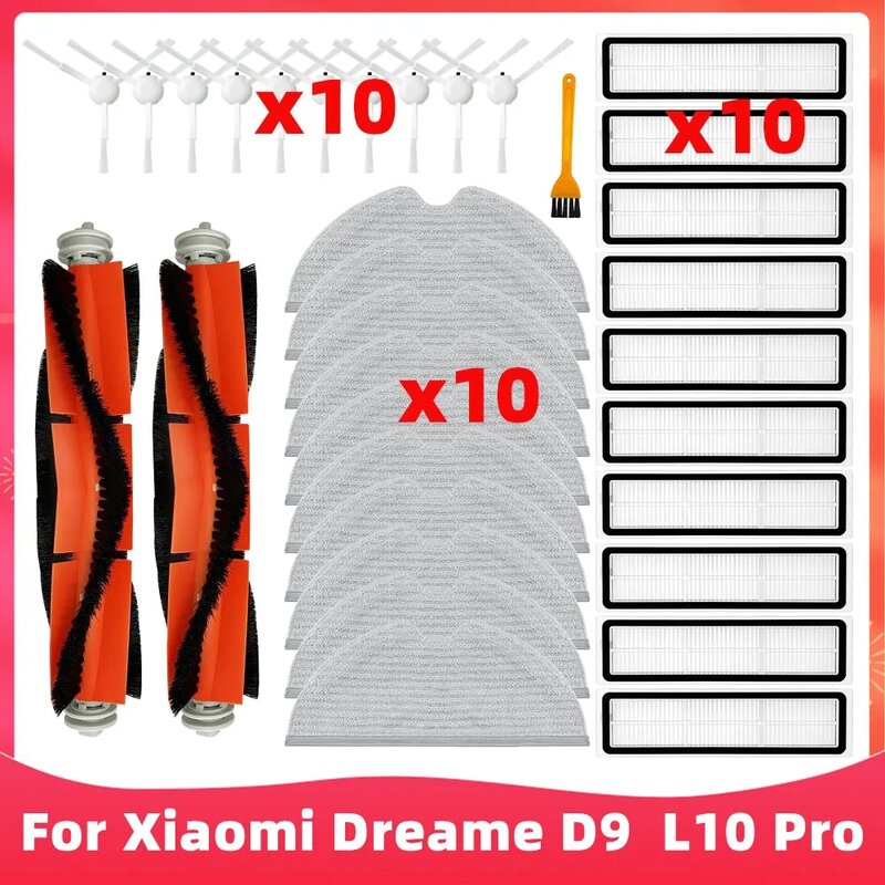 Compatible for Xiaomi Dreame D9, D9 Max, Bot L10 Pro Spare Parts Accessories Main Side Brush Hepa Filter Mop Cloth Spare Parts