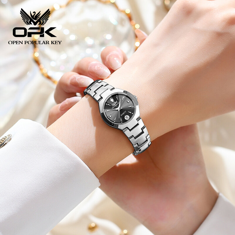 Мужские и женские кварцевые часы OPK, классические модные водонепроницаемые светящиеся часы из вольфрамовой стали, роскошные часы для пар с отображением даты и недели, 8105