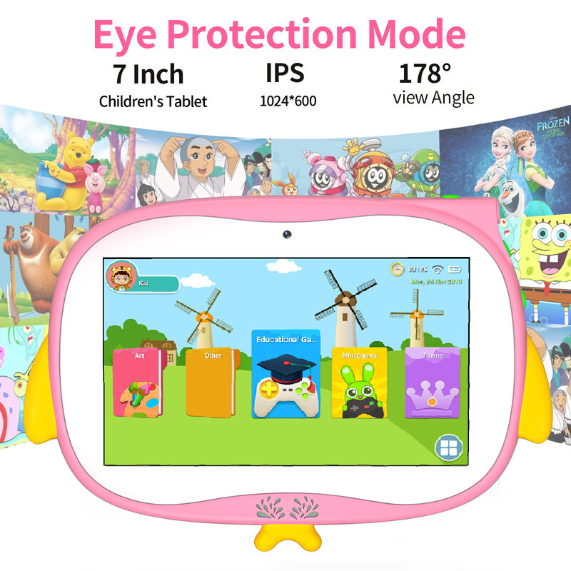 Tablet Android 7 inci anak-anak, Tablet RAM 4GB ROM 64GB Mini, baterai WiFi 2024 mAh, baru, 4000