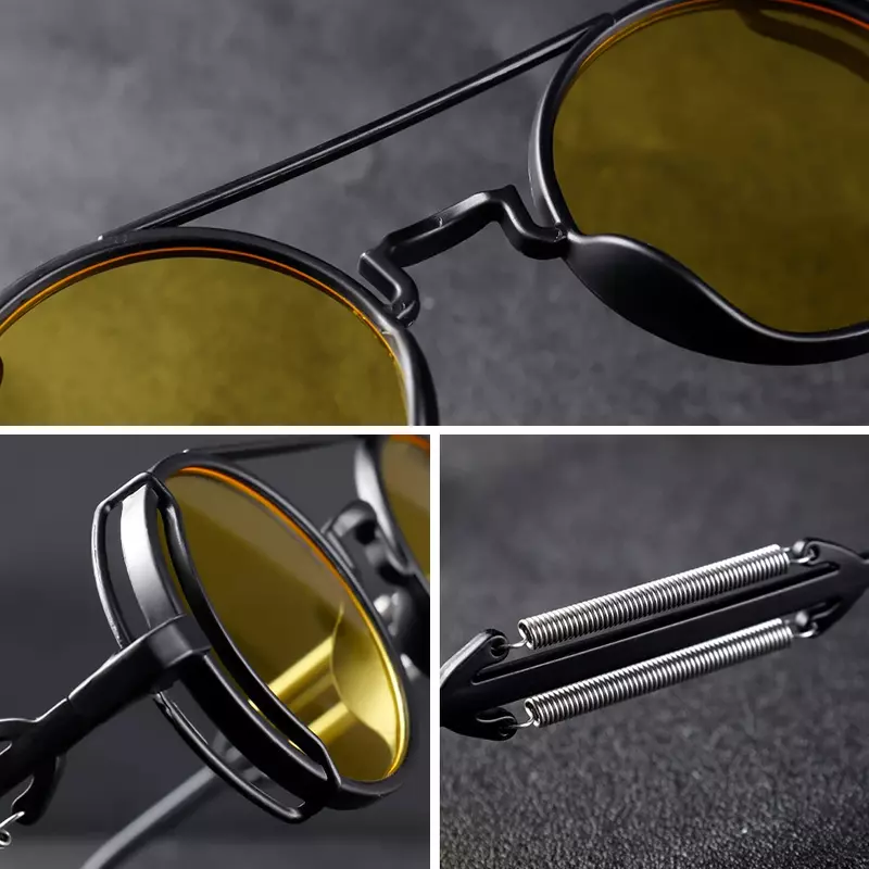 Kacamata Hitam Pria Wanita Bingkai Bulat Punk Antik Kacamata Hitam Merek Desainer Lensa Kecil UV400 Kacamata Olahraga Luar Ruangan Anti-UV