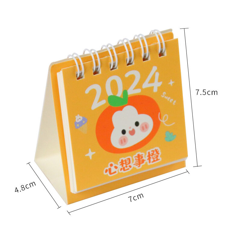 Mini Calendario de dibujos animados delicados, suministros escolares, decoración de escritorio de oficina, nota refrescante, espiral, lindo, 2024