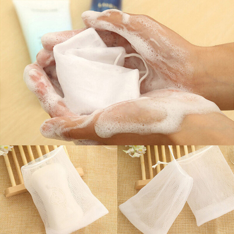 Bolsa de jabón de malla con cordón colgante, redes de espuma para limpieza facial, bolsa de jabón de ducha para barra Soa