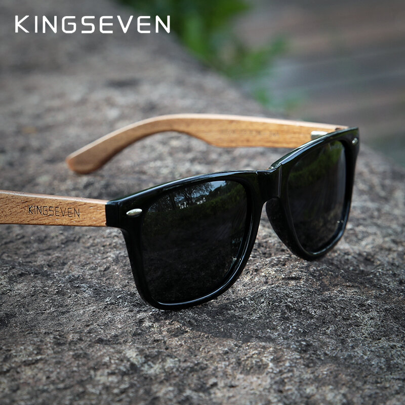 Kingseven-Óculos de sol de madeira naturais artesanais para homens e mulheres, óculos polarizados UV400 espelho, óculos masculinos, marca de moda, 2023