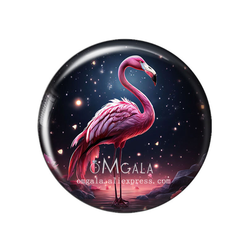 Lukisan Seni Flamingo Pink cantik baru 12mm/18mm/20mm/25mm temuan pembuatan belakang datar demo cabochon kaca foto bulat