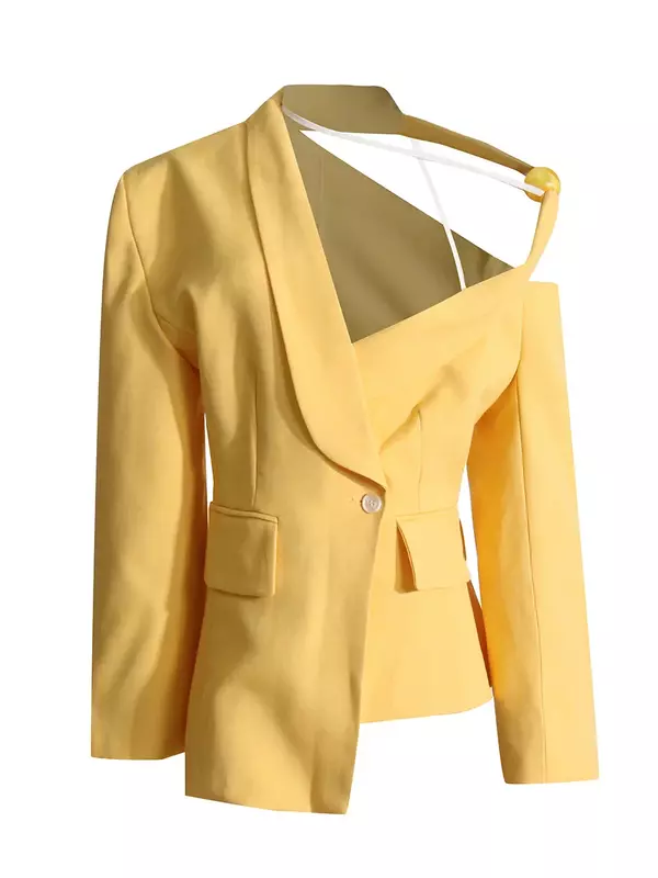Пикантные женские костюмы, 1 шт., Блейзер, модная куртка, официальный деловой женский пикантный пиджак с открытыми плечами для девушек, осенняя одежда
