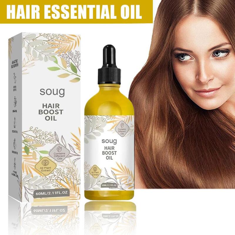Minyak alami padat memperbaiki kerusakan, 60ml minyak Anti pelembap rambut esensial halus memberi nutrisi minyak rambut rontok C2L8
