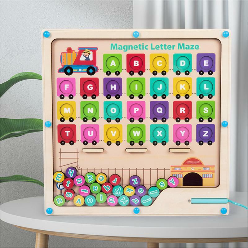 Magnetic Alphabet Board Wooden Letter Puzzle Maze Board Magnetic Maze Toy Educational Toys Color Recognition Sorting Matching To