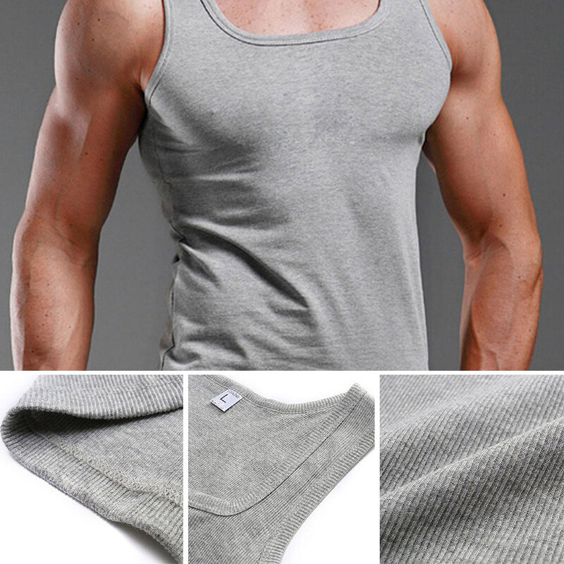 Camiseta de musculação sem mangas masculina, 100% algodão, regata extragrande, cor sólida, T muscular, Fitness, T